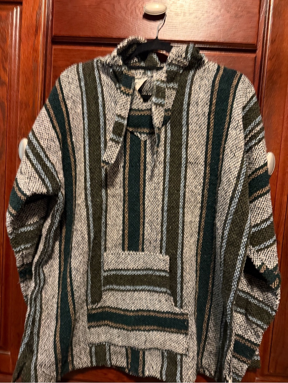 Striped Knit Pullover Hoodie Sweater - Green & Cream